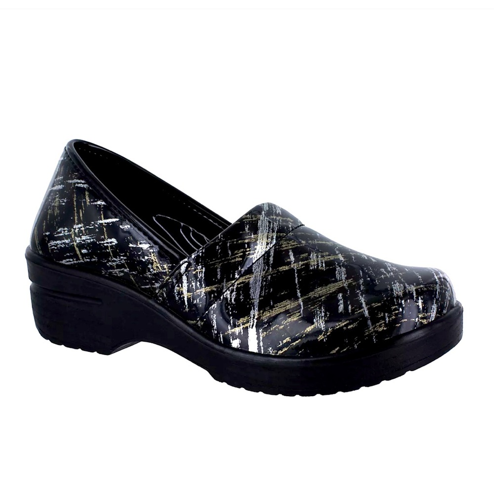 Women’s Easy Works by Easy Street Laurie Work Shoes Size 9W Black/Silver/Gold